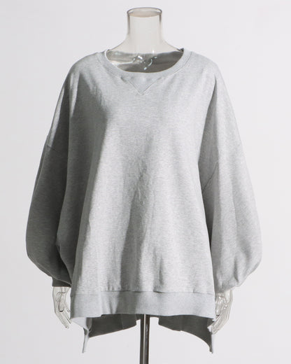 Gray Oversized Balloon-Sleeve Crewneck Sweatshirt