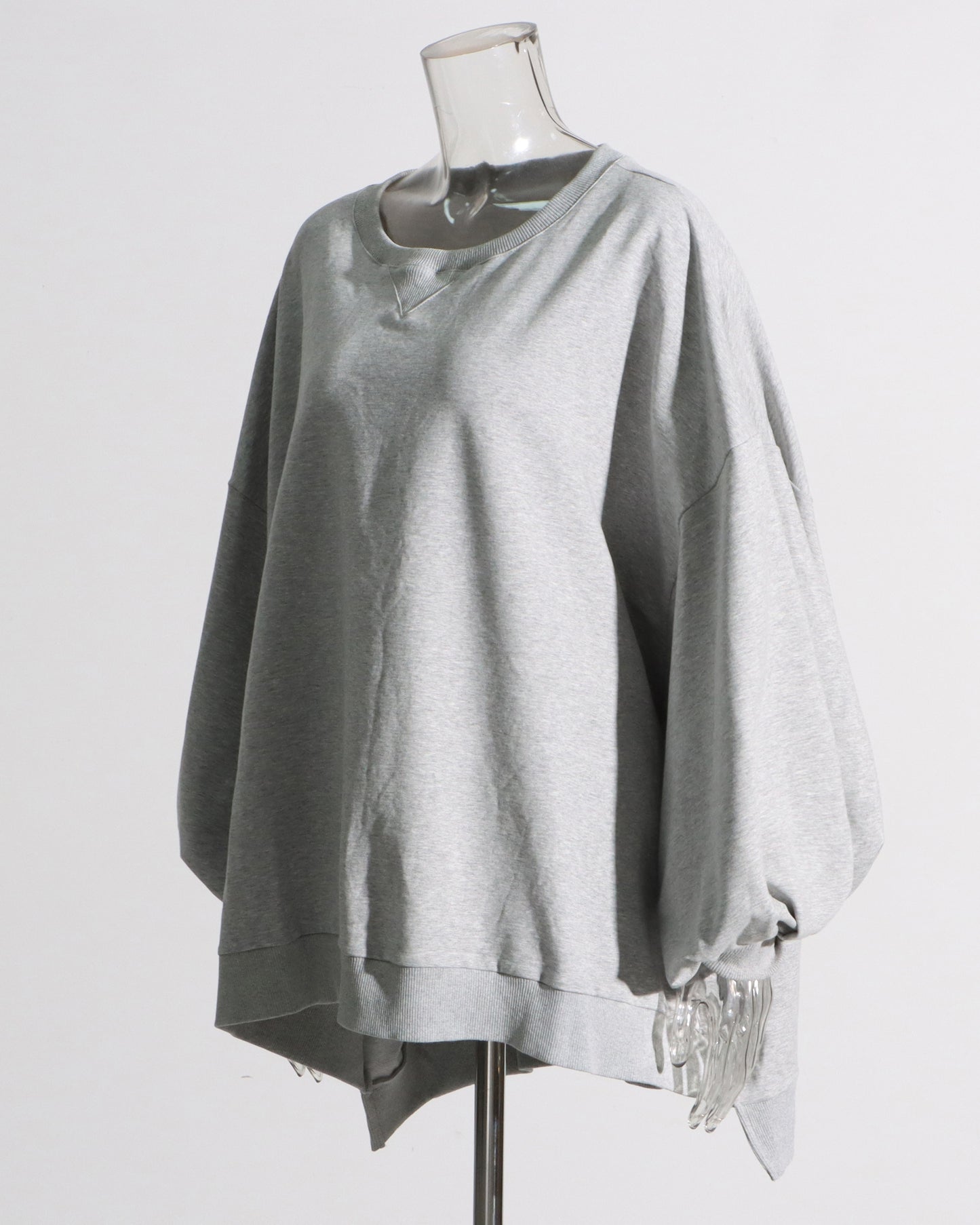 Gray Oversized Balloon-Sleeve Crewneck Sweatshirt