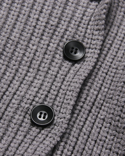 Gray Oversized Knit Cardigan with Sailor Collar