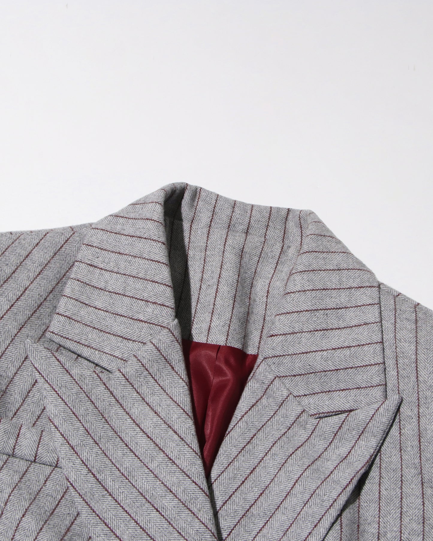 Gray Pinstripe Asymmetric Blazer with Red Button