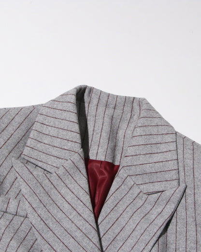 Gray Pinstripe Asymmetric Blazer with Red Button