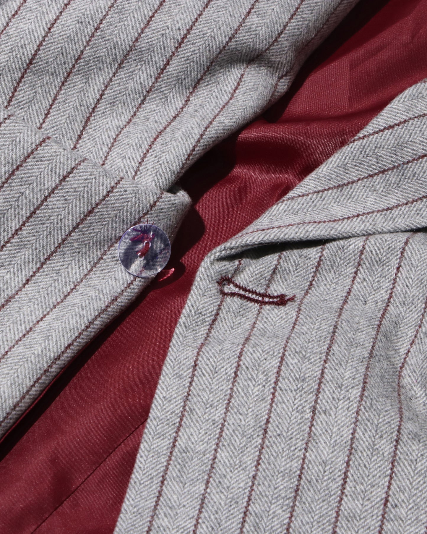 Gray Pinstripe Asymmetric Blazer with Red Button