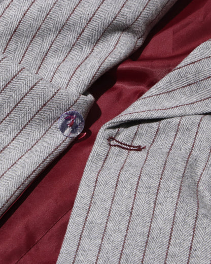 Gray Pinstripe Asymmetric Blazer with Red Button