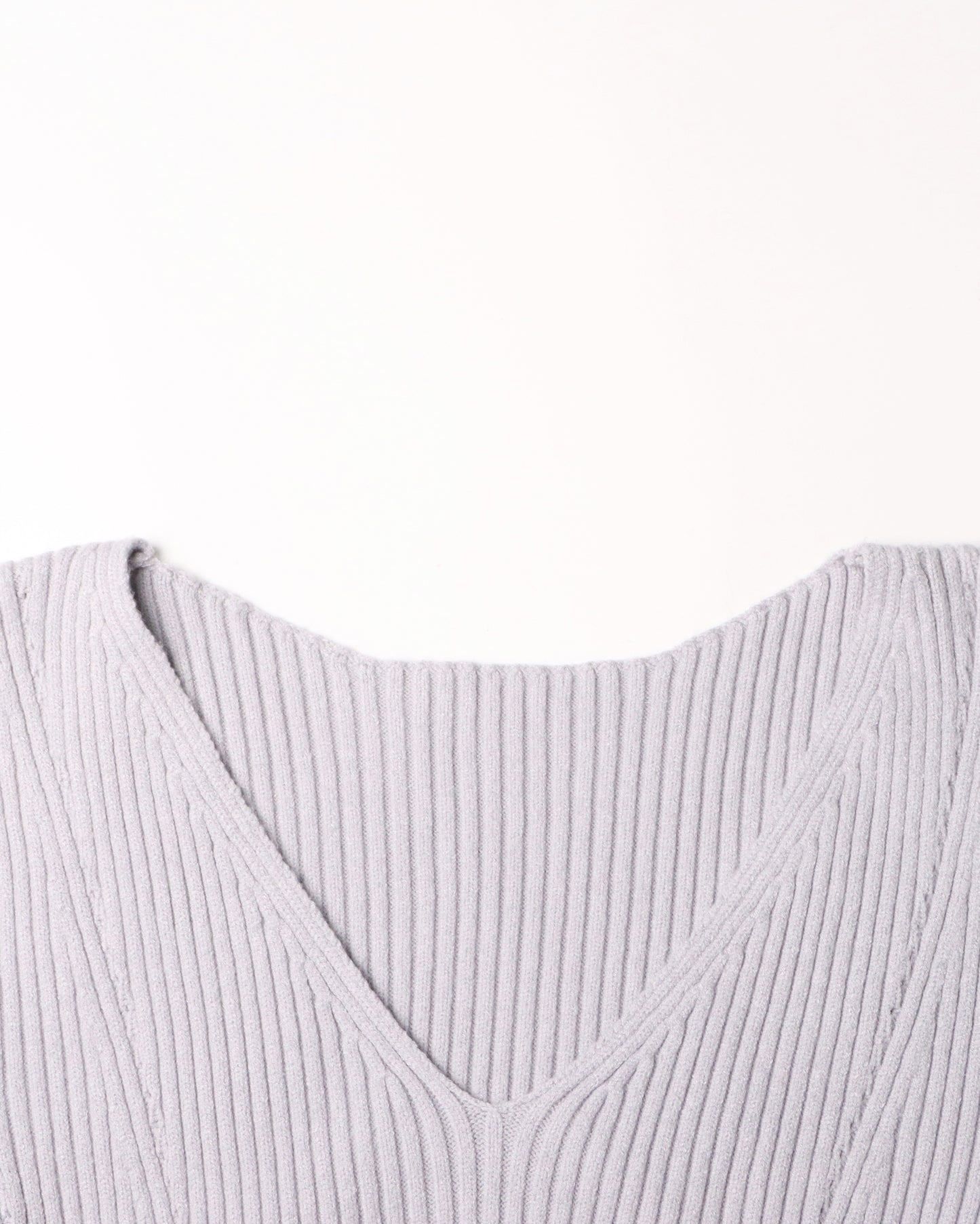 Gray Ribbed Knit Midi Dress with Cape Sleeves