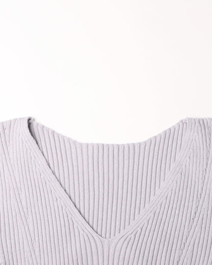 Gray Ribbed Knit Midi Dress with Cape Sleeves