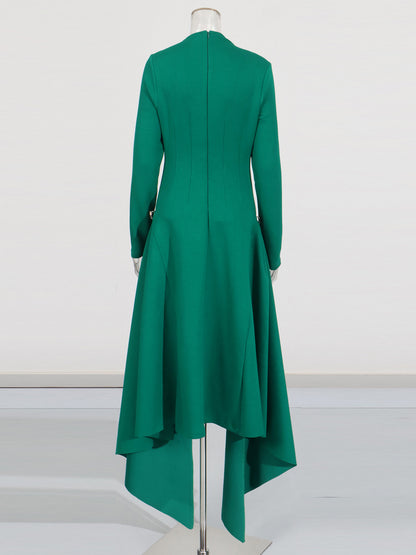 Green Asymmetric Hem Dress with Side Ring Details