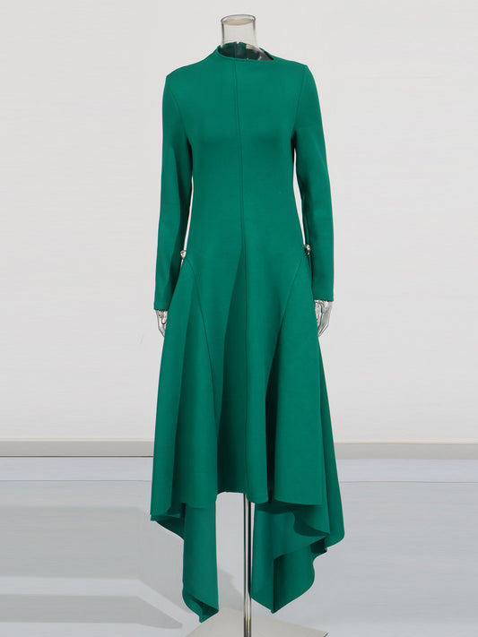 Green Asymmetric Hem Dress with Side Ring Details