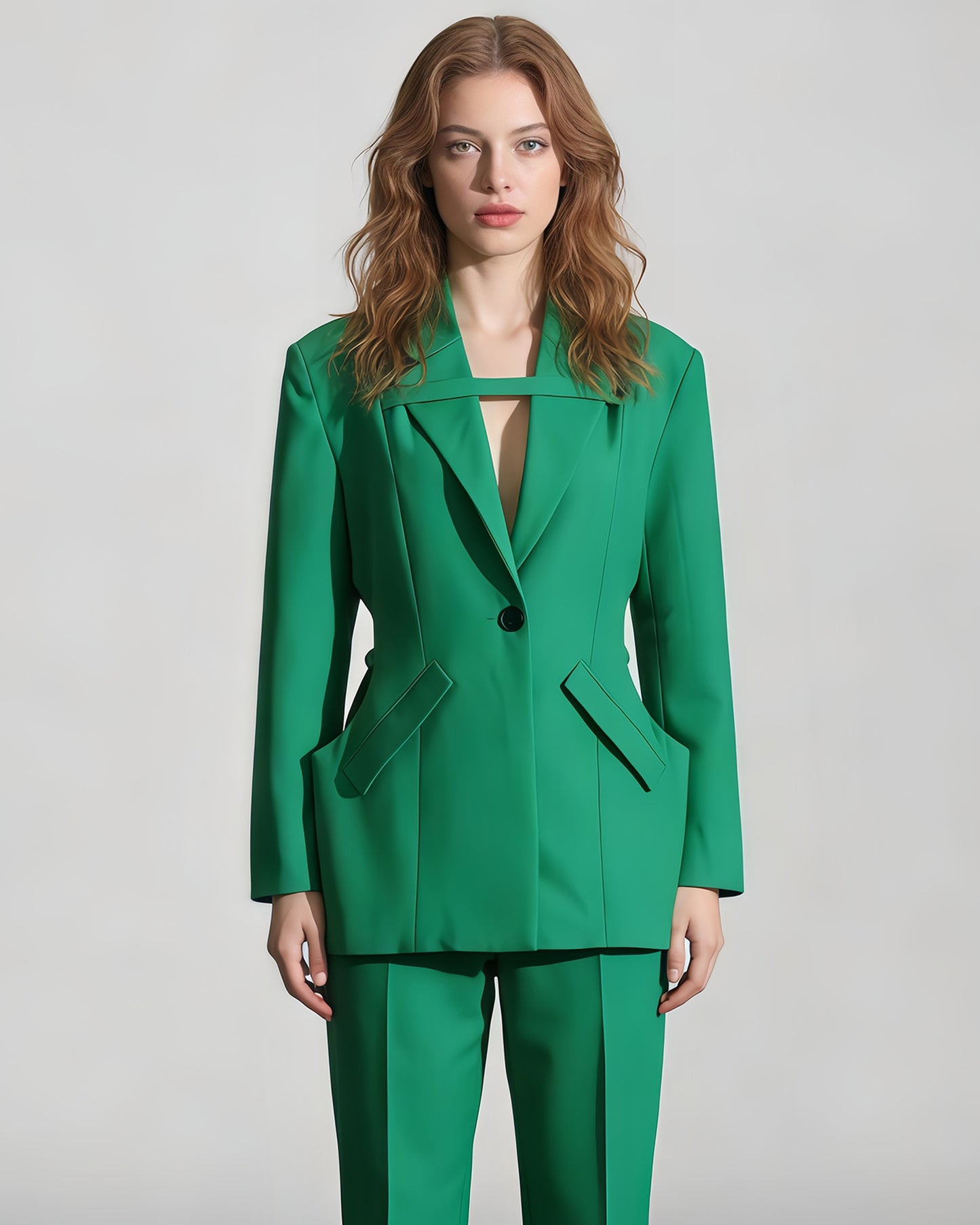 Green Asymmetrical Blazer with Cutout