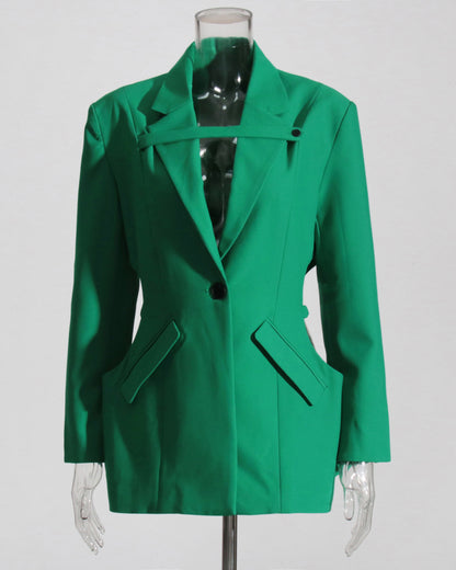 Green Asymmetrical Blazer with Cutout