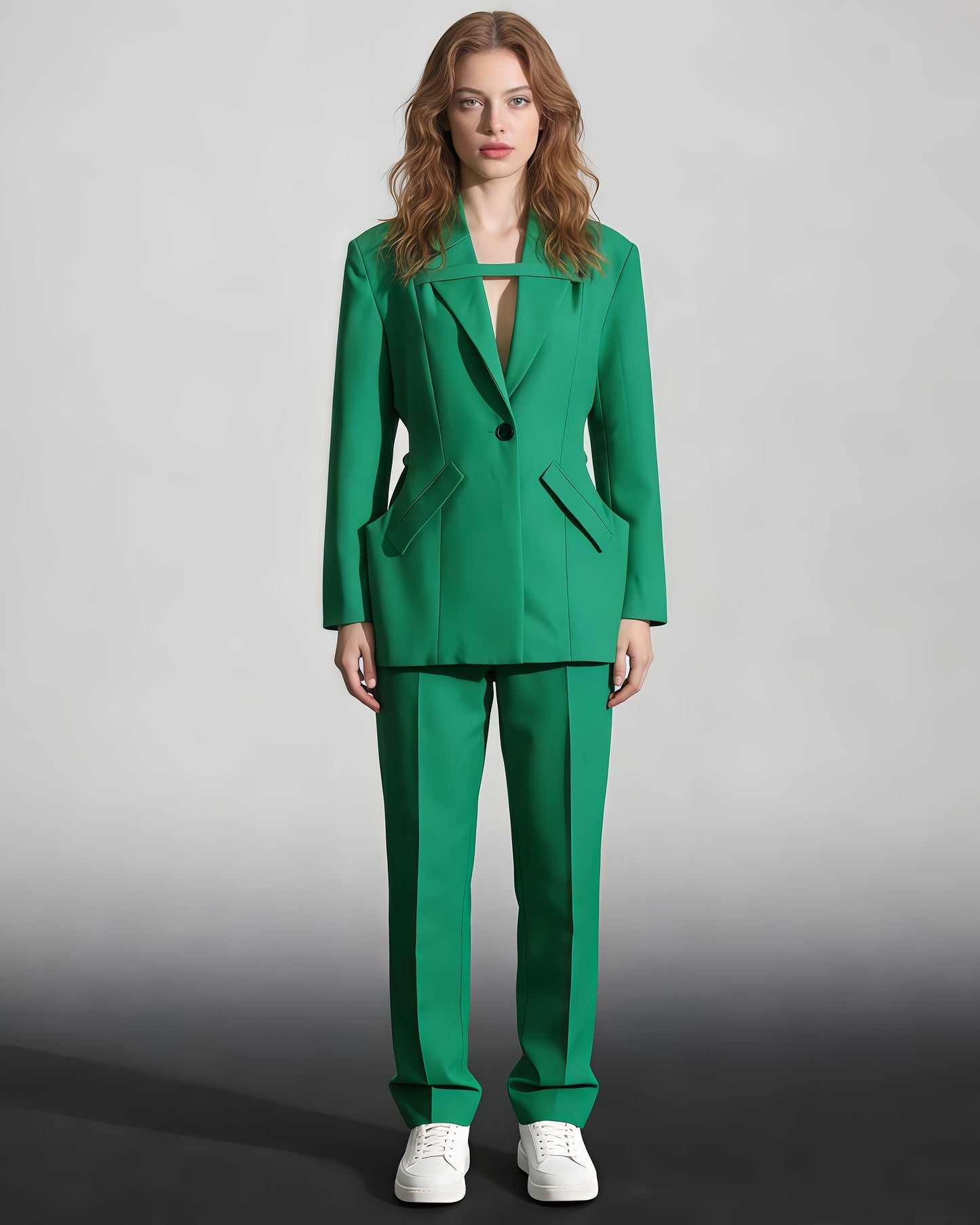 Green Asymmetrical Blazer with Cutout