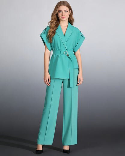 Green Belted Blazer & Trousers Set