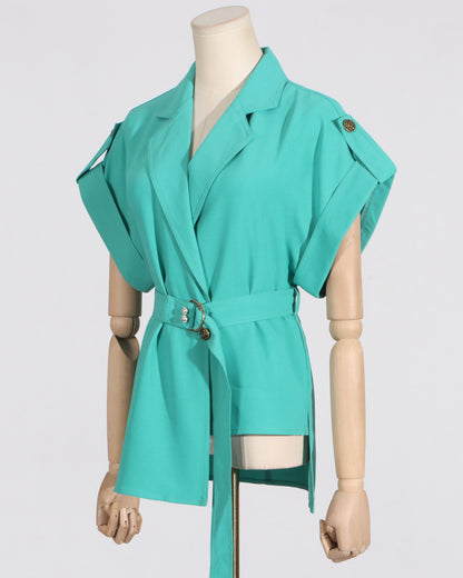 Green Belted Blazer & Trousers Set