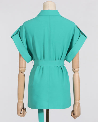 Green Belted Blazer & Trousers Set