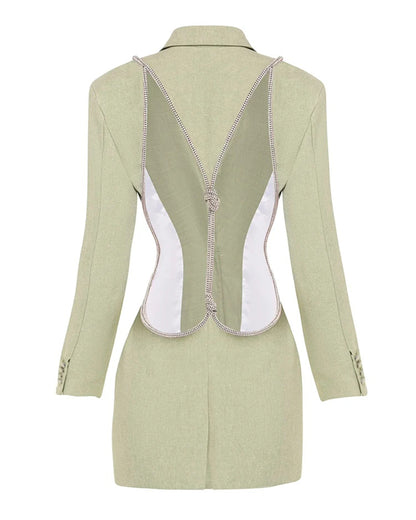 Green Blazer with Crystal-Trimmed Cutout Back