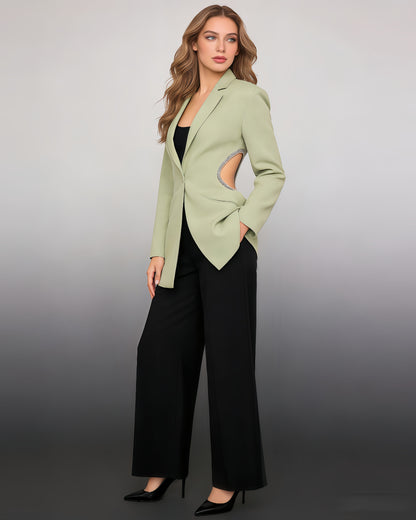 Green Blazer with Crystal-Trimmed Cutout Back