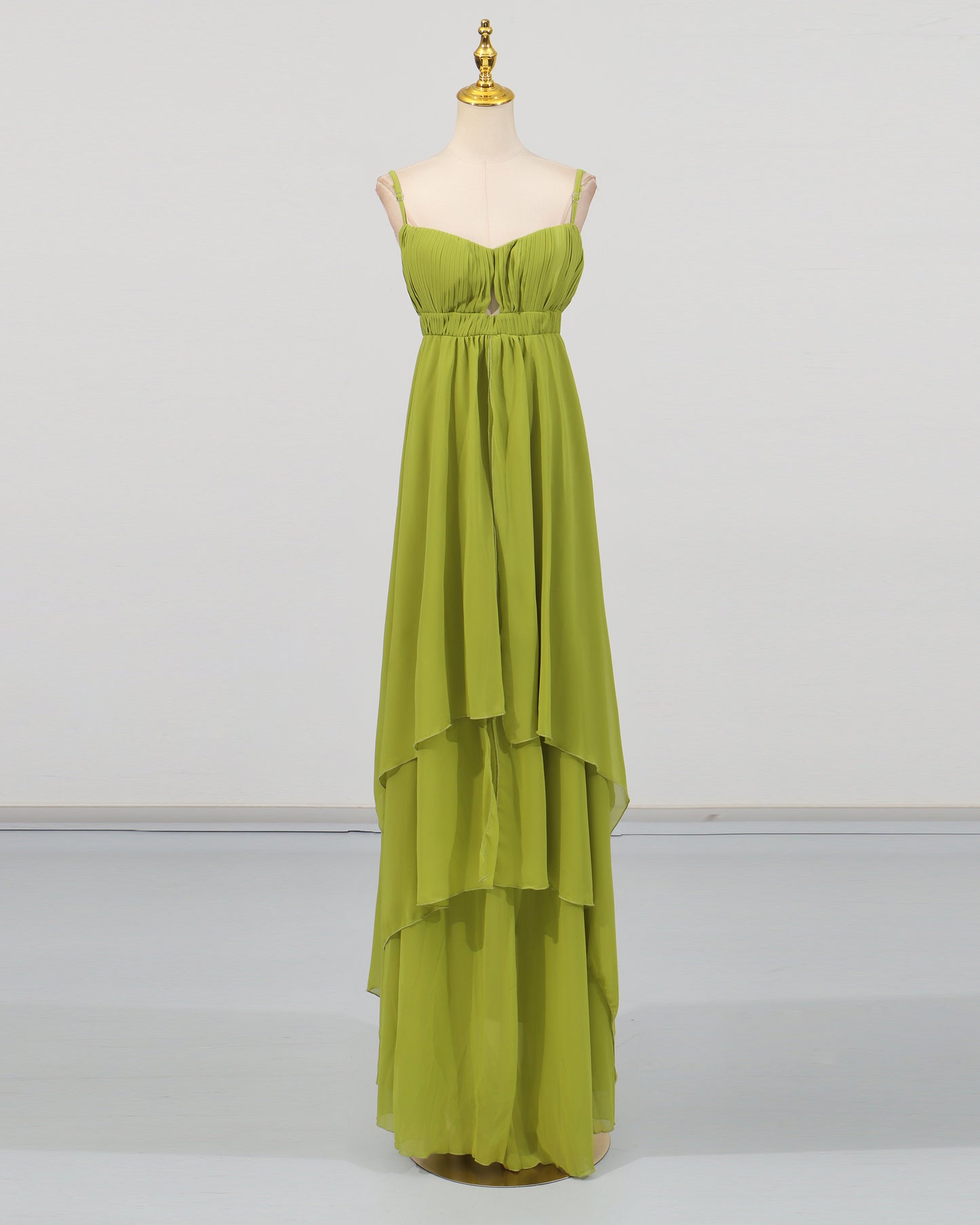 Green Chiffon Tiered Maxi Dress