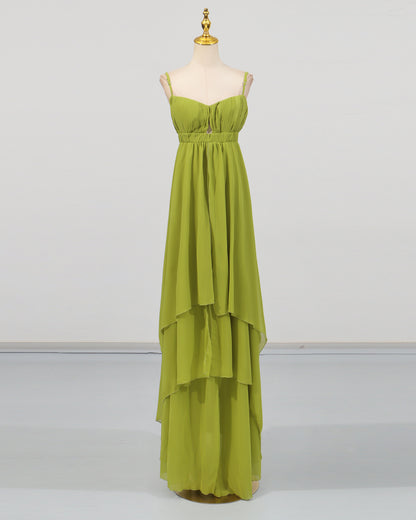 Green Chiffon Tiered Maxi Dress