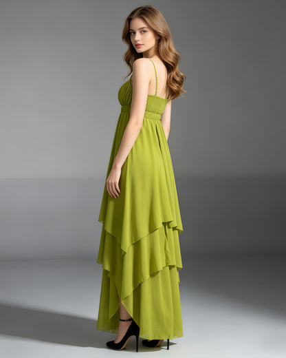 Green Chiffon Tiered Maxi Dress