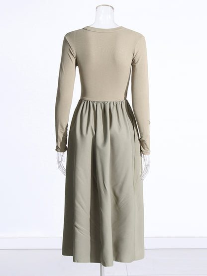 Green Cutout Long-Sleeve Midi Dress