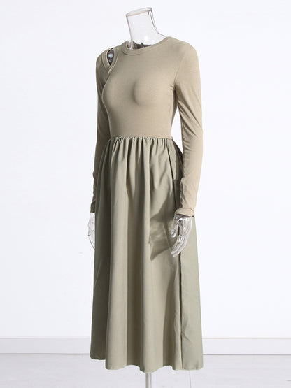 Green Cutout Long-Sleeve Midi Dress