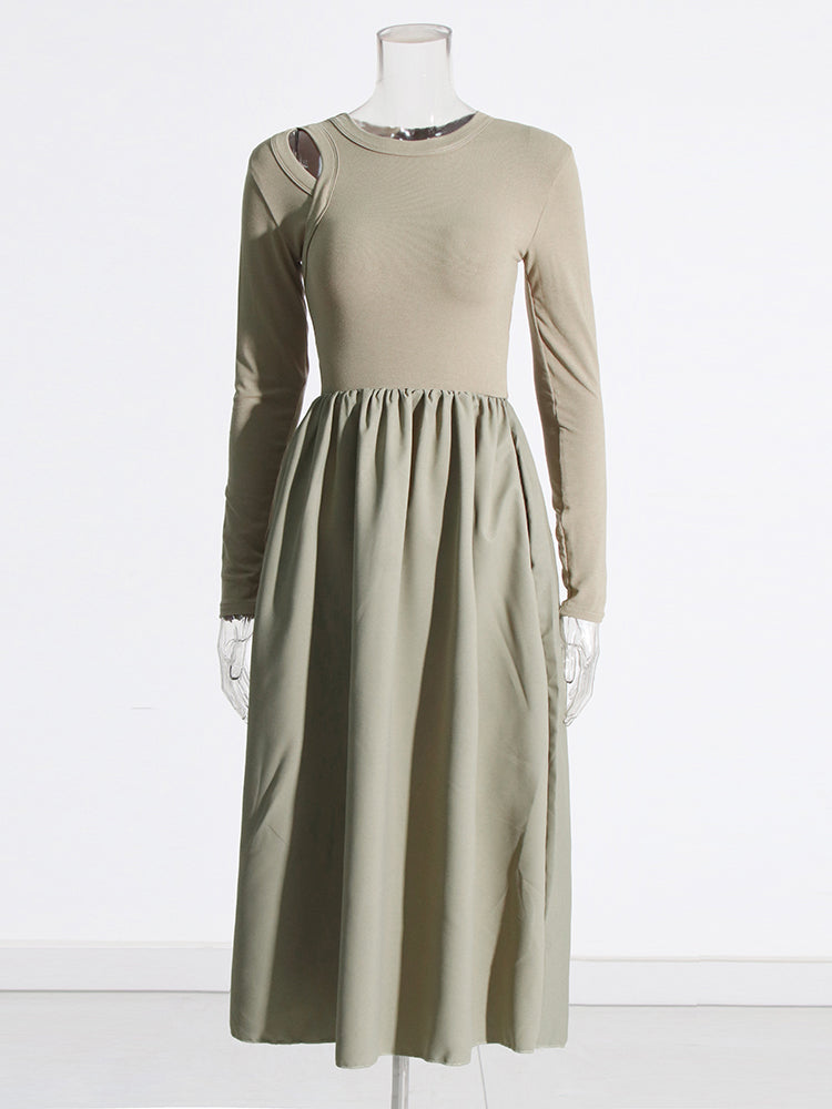 Green Cutout Long-Sleeve Midi Dress