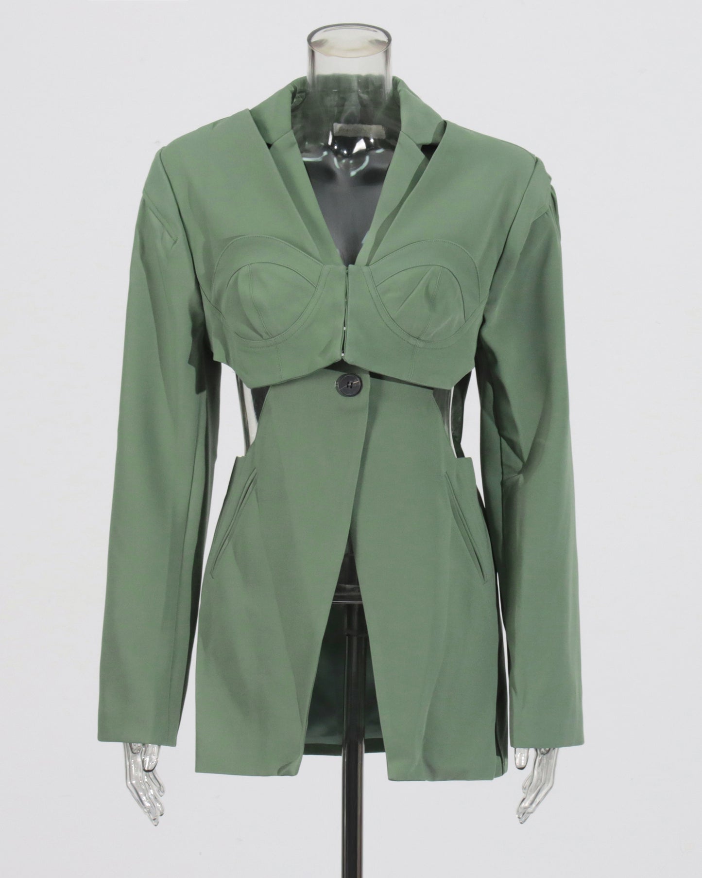 Green Cutout Solid Casual Bustier Blazer