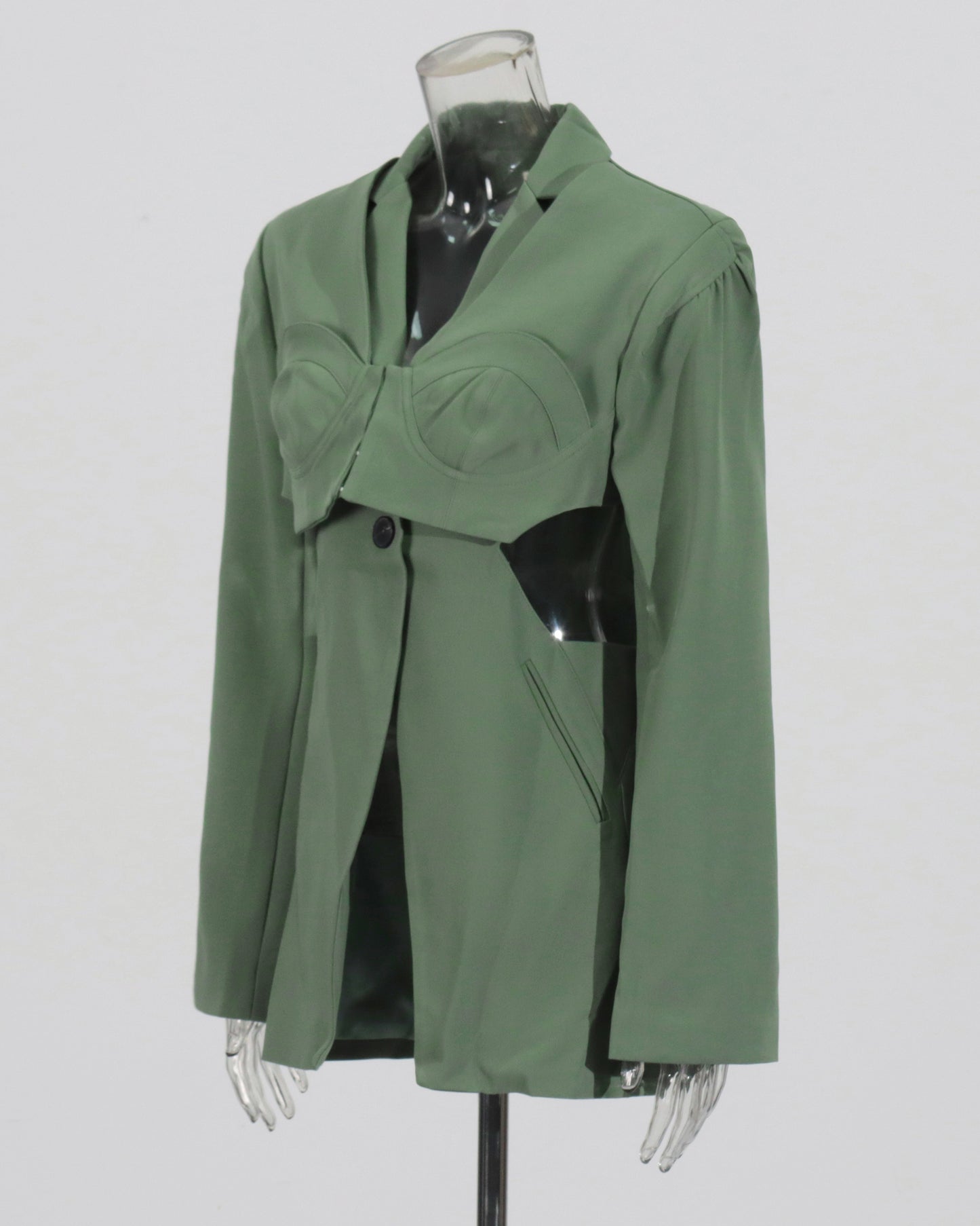 Green Cutout Solid Casual Bustier Blazer