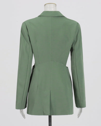 Green Cutout Solid Casual Bustier Blazer