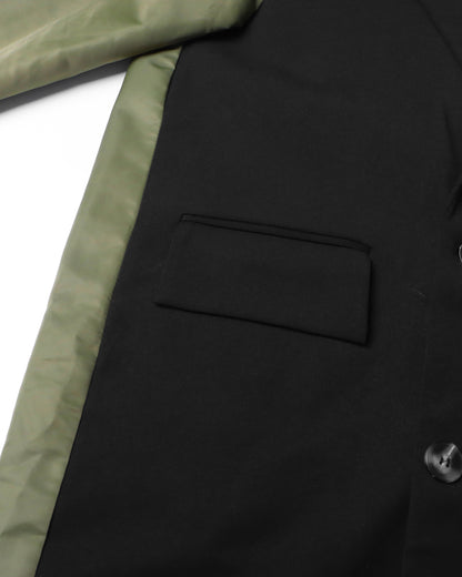 Green Double-Breasted Coat with Black Contrast Sleeves