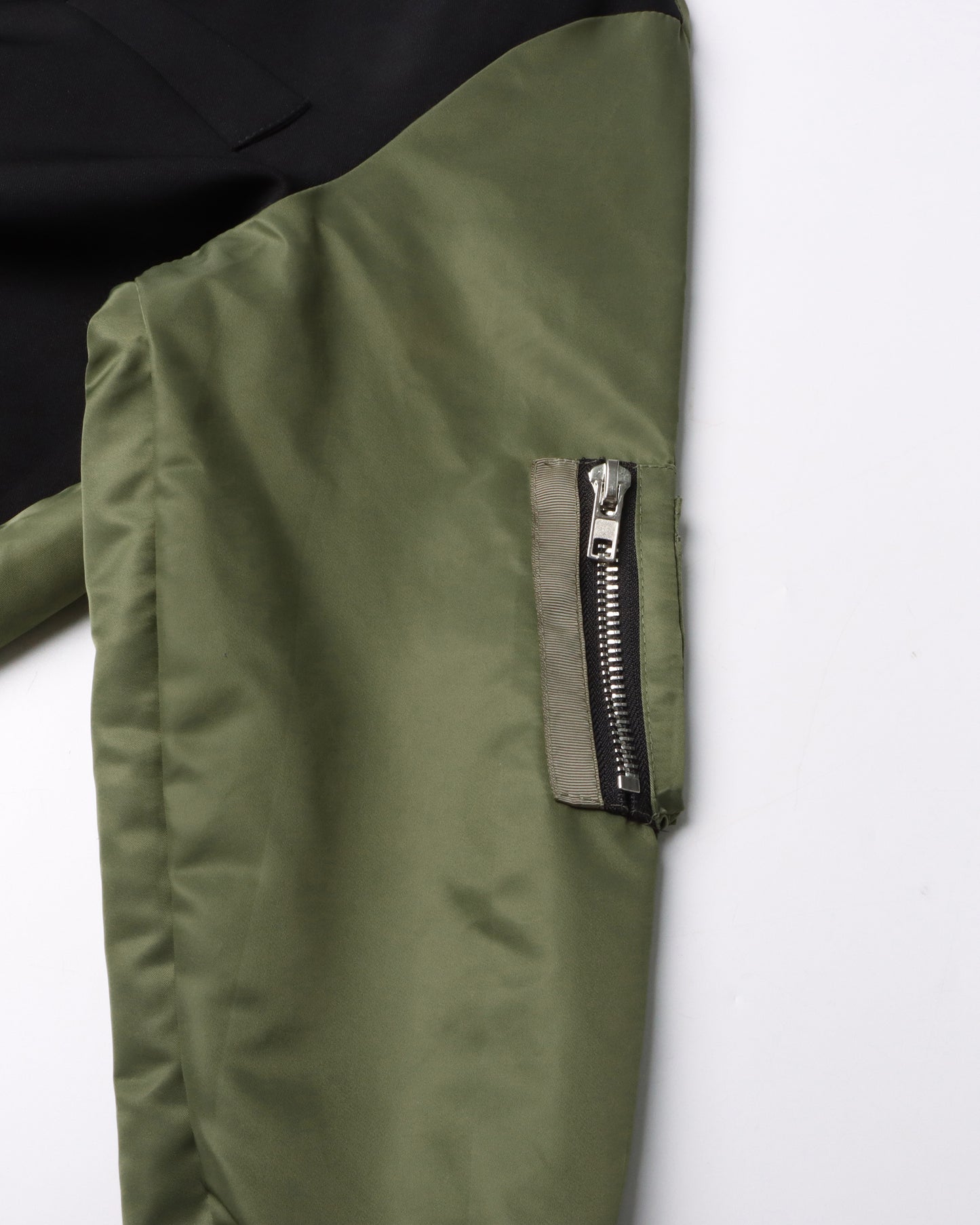 Green Double-Breasted Coat with Black Contrast Sleeves