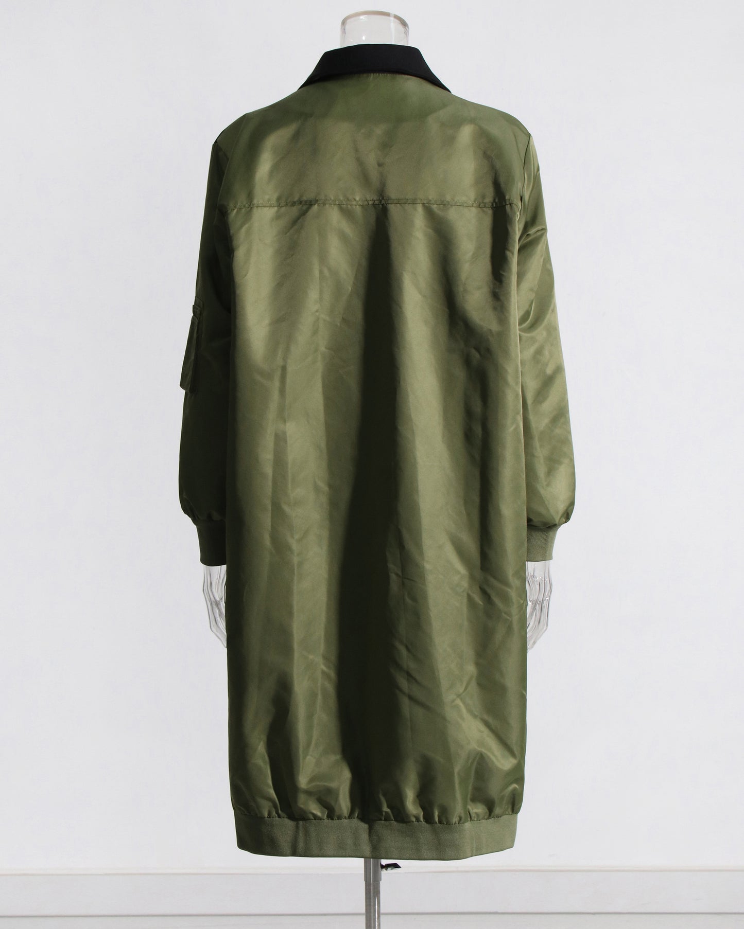 Green Double-Breasted Coat with Black Contrast Sleeves