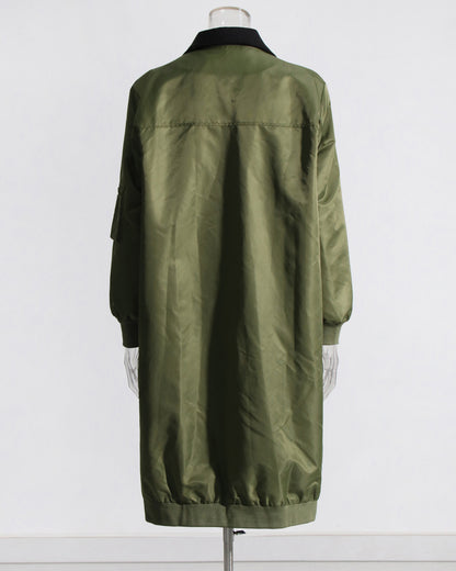Green Double-Breasted Coat with Black Contrast Sleeves