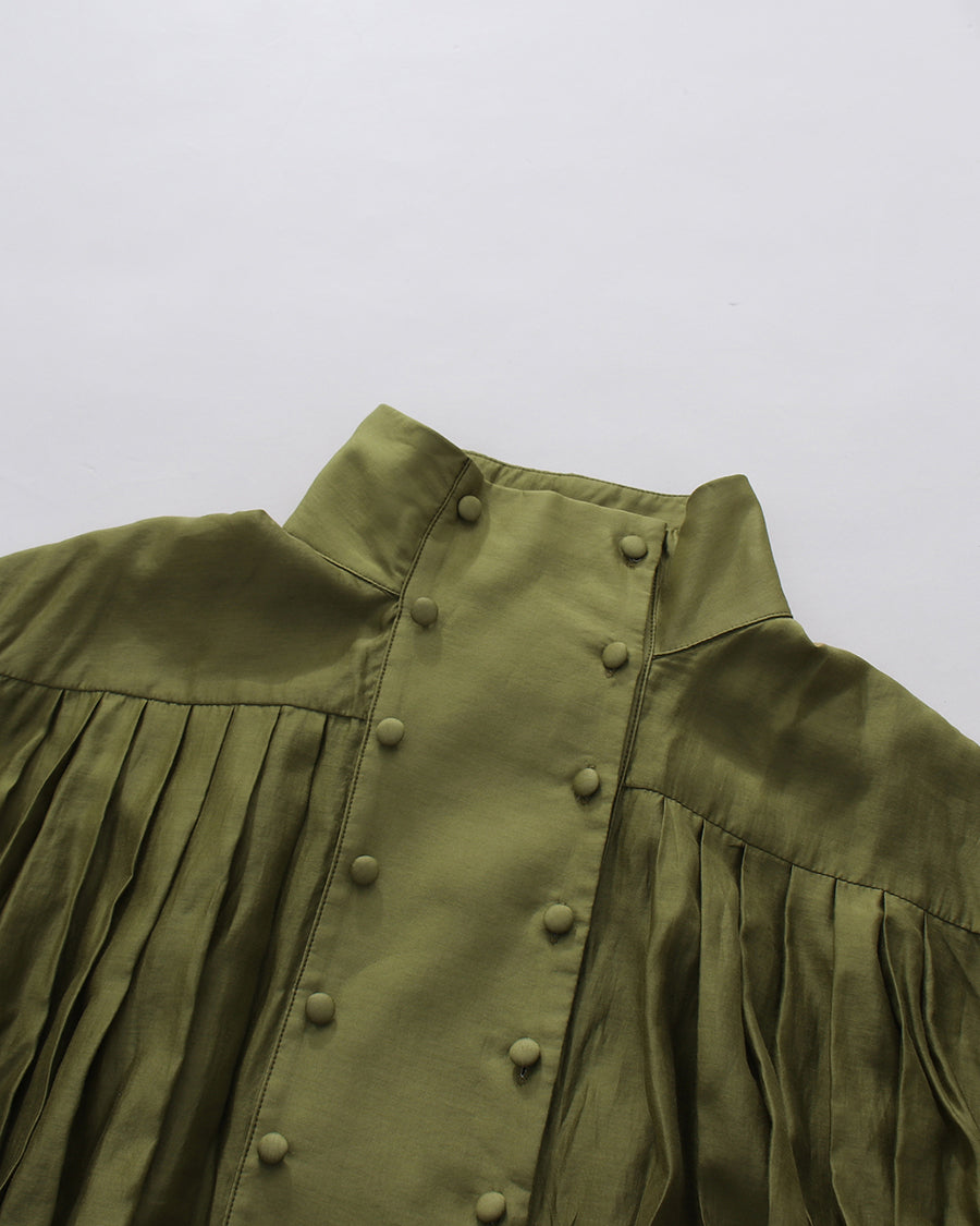 Green Double Breasted Puff Sleeve Mini Dress