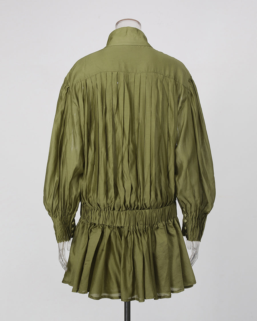 Green Double Breasted Puff Sleeve Mini Dress