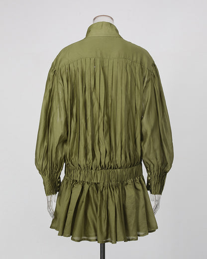 Green Double Breasted Puff Sleeve Mini Dress