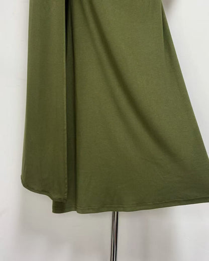 Green Draped Fold Cape Sleeve Maxi Dress