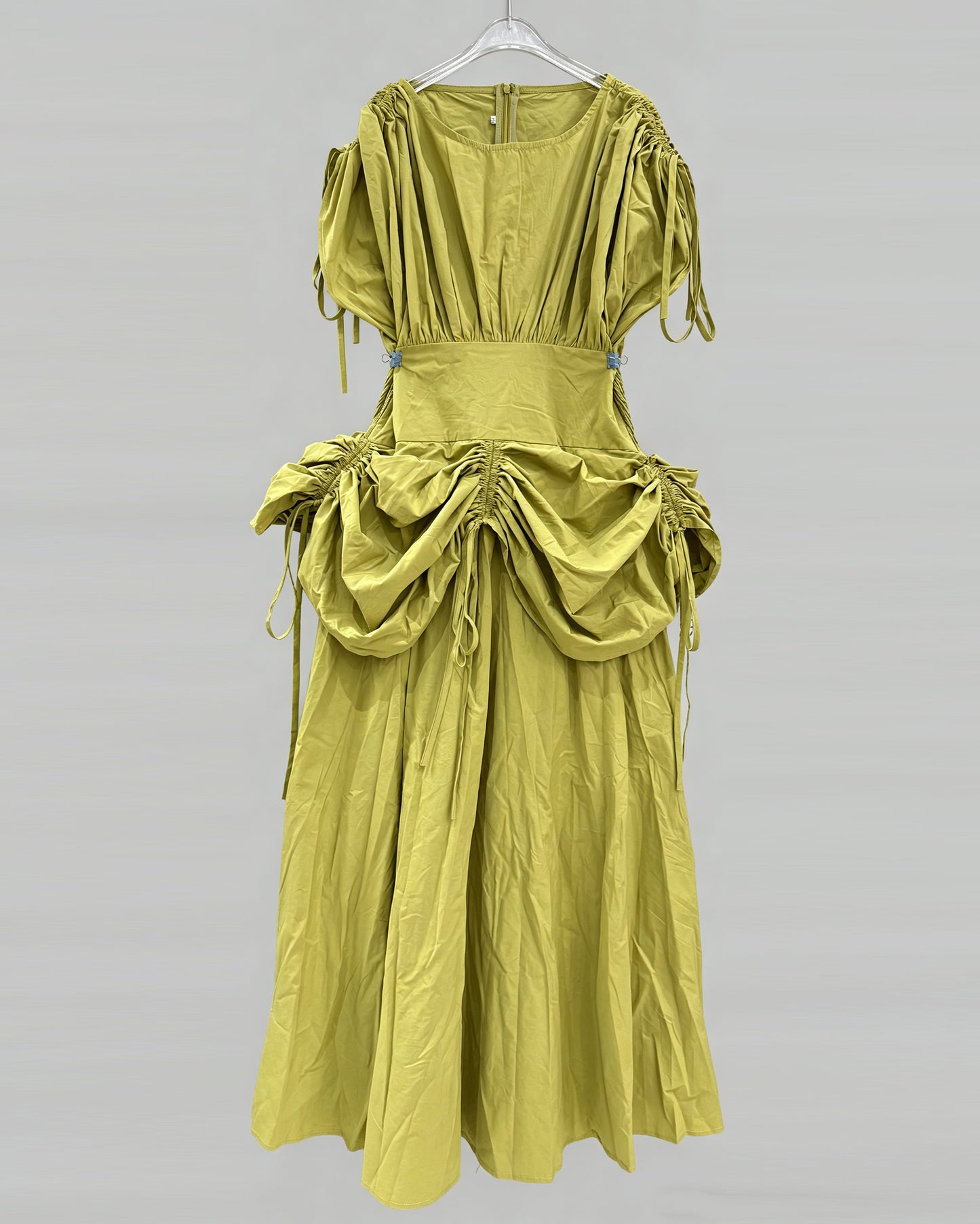 Green Drawstring Ruched Midi Dress