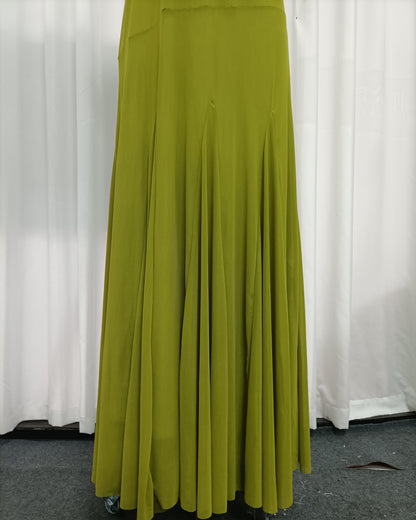 Green Halter Wrap V Neck Flowy Maxi Dress
