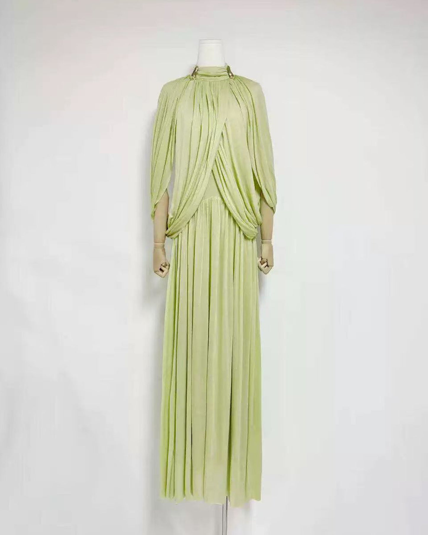 Green High Neck Draped Maxi Dress