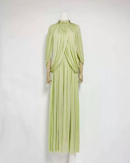 Green High Neck Draped Maxi Dress