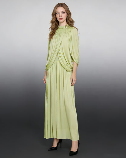 Green High Neck Draped Maxi Dress