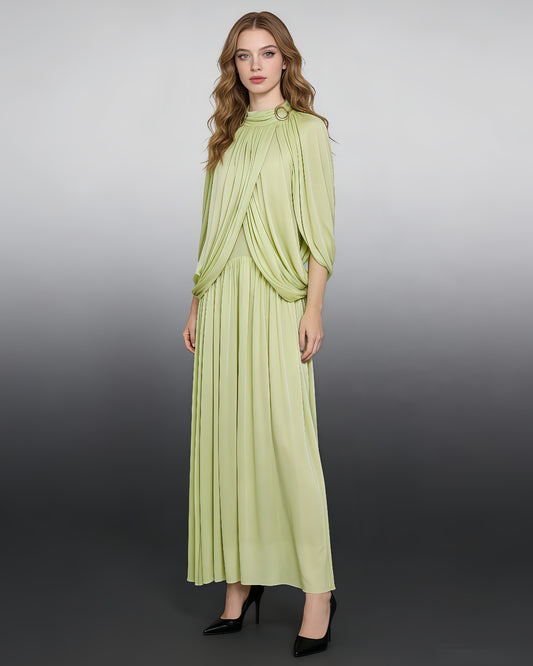 Green High Neck Draped Maxi Dress