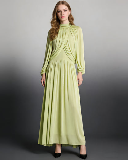 Green High Neck Draped Maxi Dress