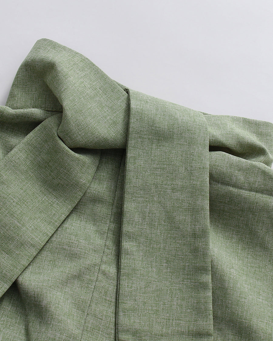 Green High Neck Half Sleeve Top Irregular Skirt Set