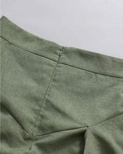 Green High Neck Half Sleeve Top Irregular Skirt Set