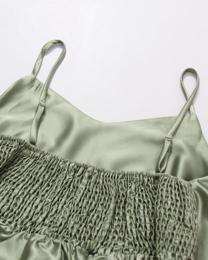 Green Lace Shirt & Satin Dress Two-Piece Set