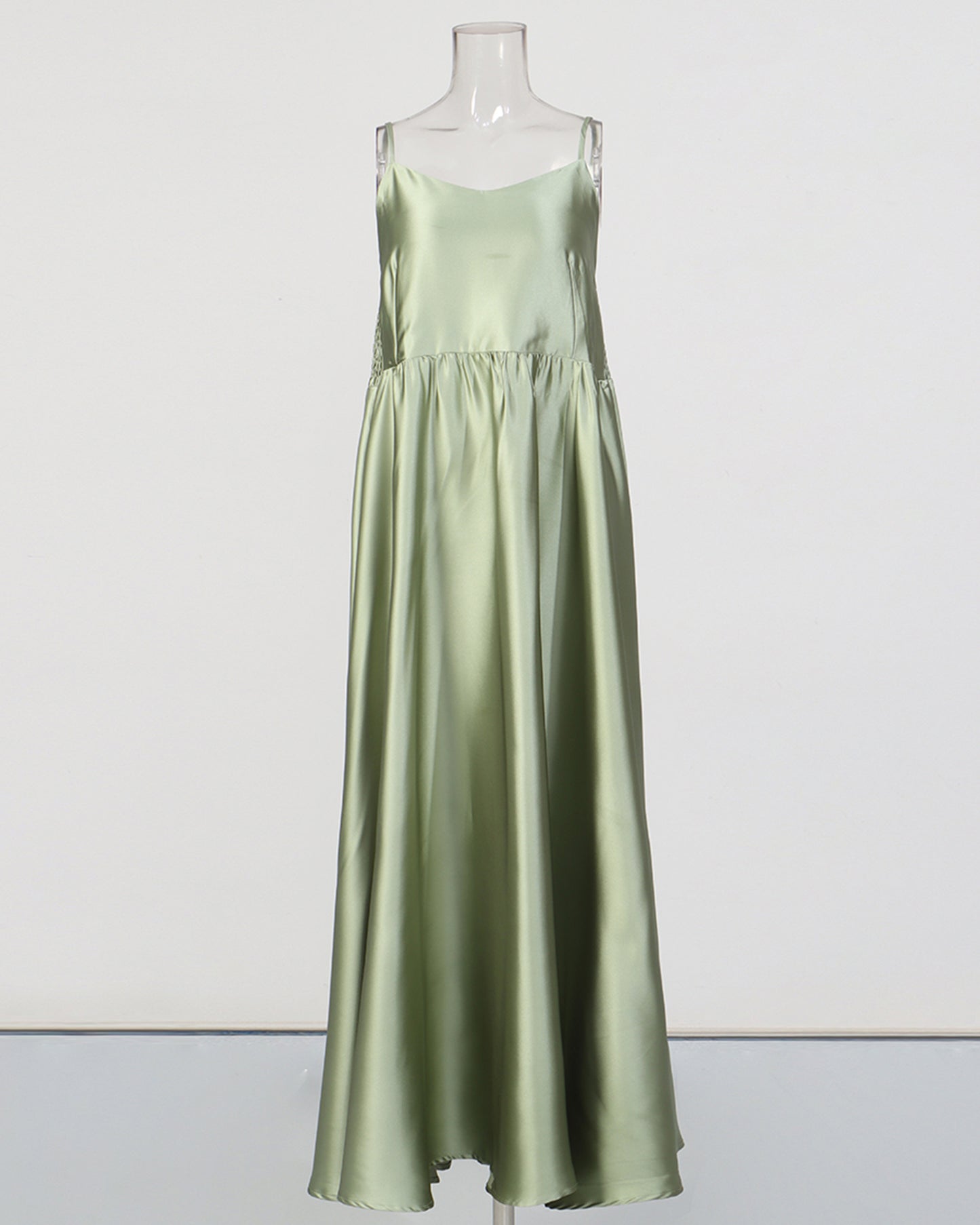 Green Lace Shirt & Satin Dress Two-Piece Set