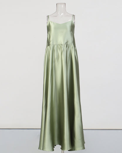 Green Lace Shirt & Satin Dress Two-Piece Set