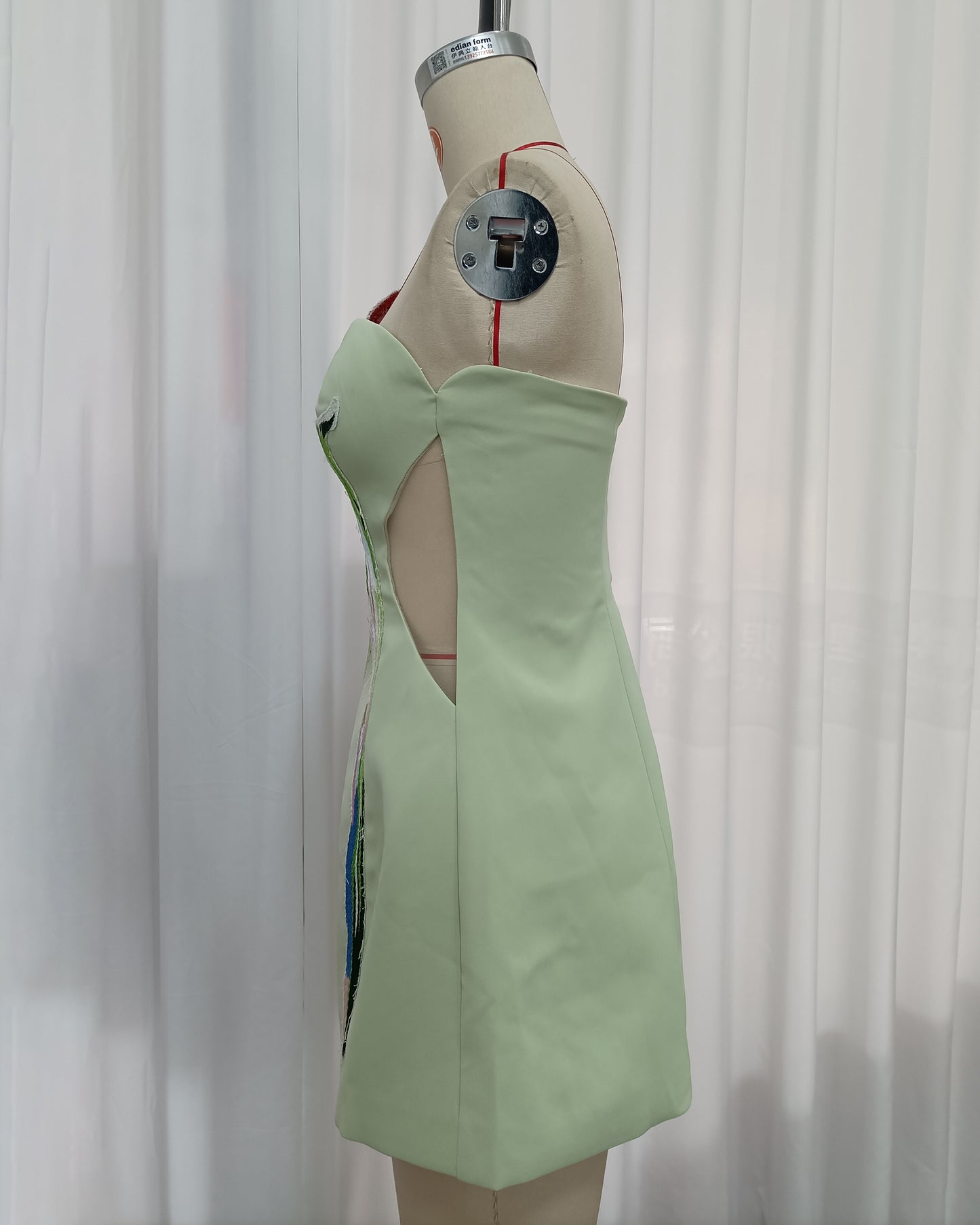 Green Off Shoulder Big Tulip Embroidery Mini Dress