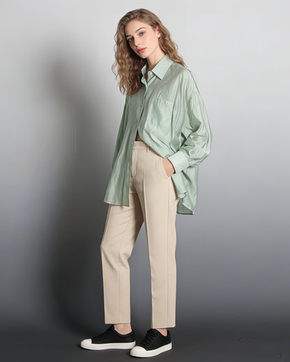 Green Oversized Solid Button-Down Shirt
